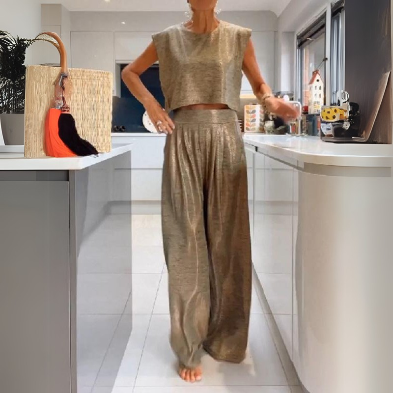 Miranda | Shiny Elegant Woman's Summer Vest & Trouser Set